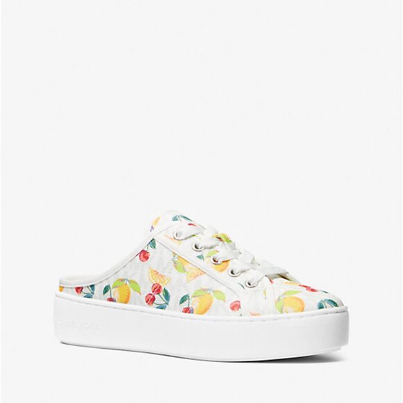 Michael Kors Poppy Logo Slip-On Slide Sneaker White Multi - Picture 1 of 4